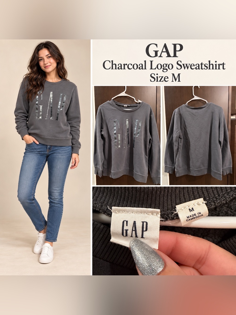 GAP Charcoal Crewneck Sweatshirt with Camouflage Logo